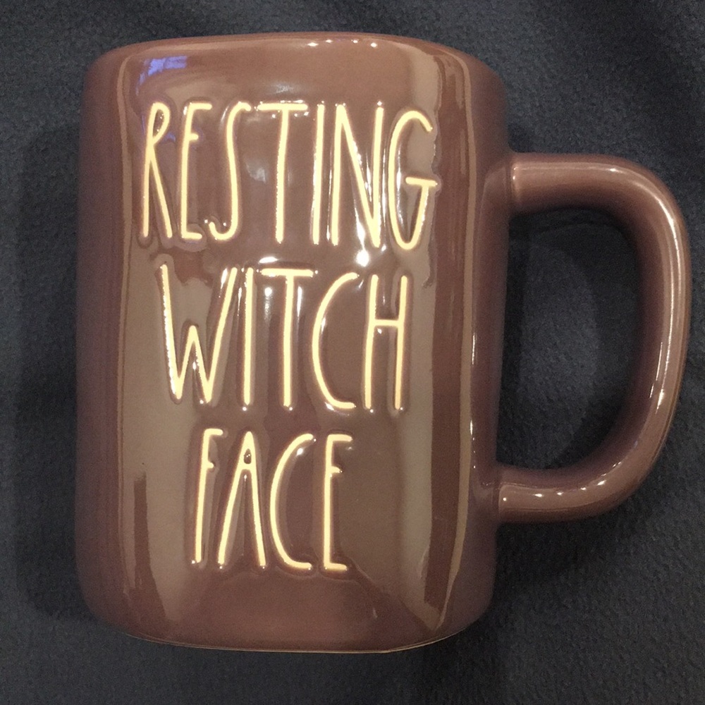 Rae Dunn Halloween Resting Witch Face Mug Coffee Cup Iridescent Purple New!